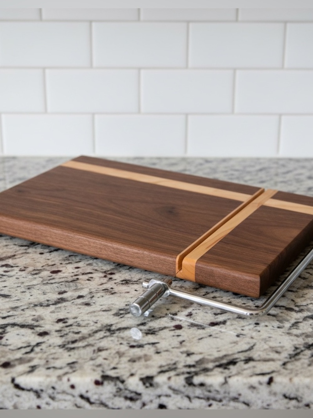 JMS Woodworking Wooden Cheese Cutting Board with Brown and Tan wood. New.